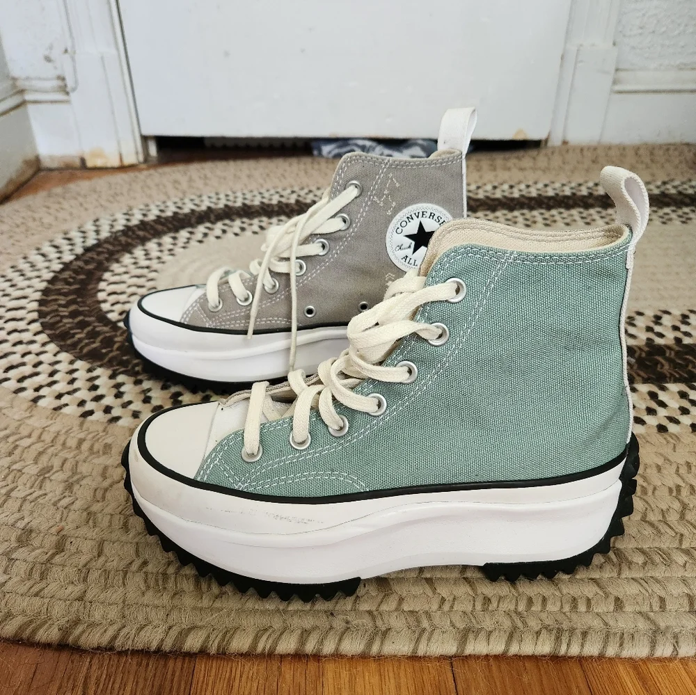Converse Two Color Run Star High-Top Sneakers in Gray and Mint
